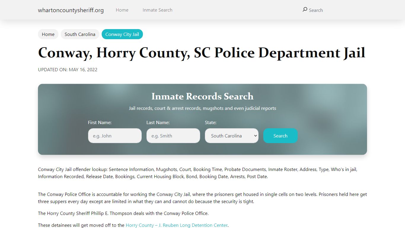 Conway, SC City Jail Inmates, Arrests - Wharton County Sheriff